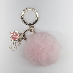 Keychain with Victoria's Secret Ring & Charm, white S Charm and Pink Fuzzy Ball